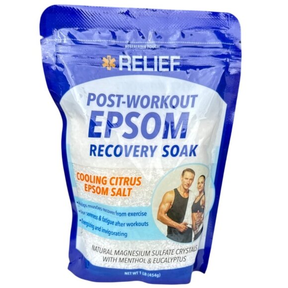 Relief Post-Workout Epsom Recovery Soak Cooling Citrus Eucalyptus Menthol Salt - Picture 1 of 2